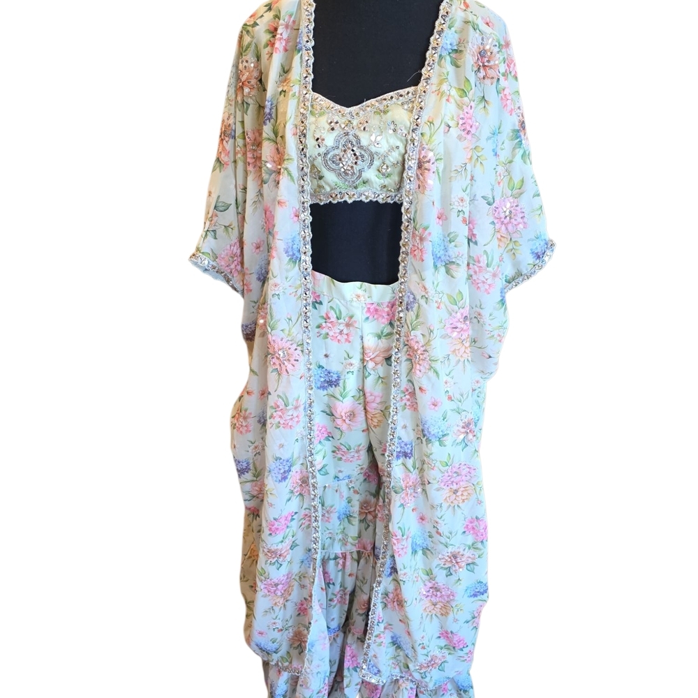 Elegant Green Floral 3 Piece Lashkana Set